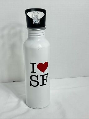 White "I ♥ SF" Stainless Water Bottle with Black Cap